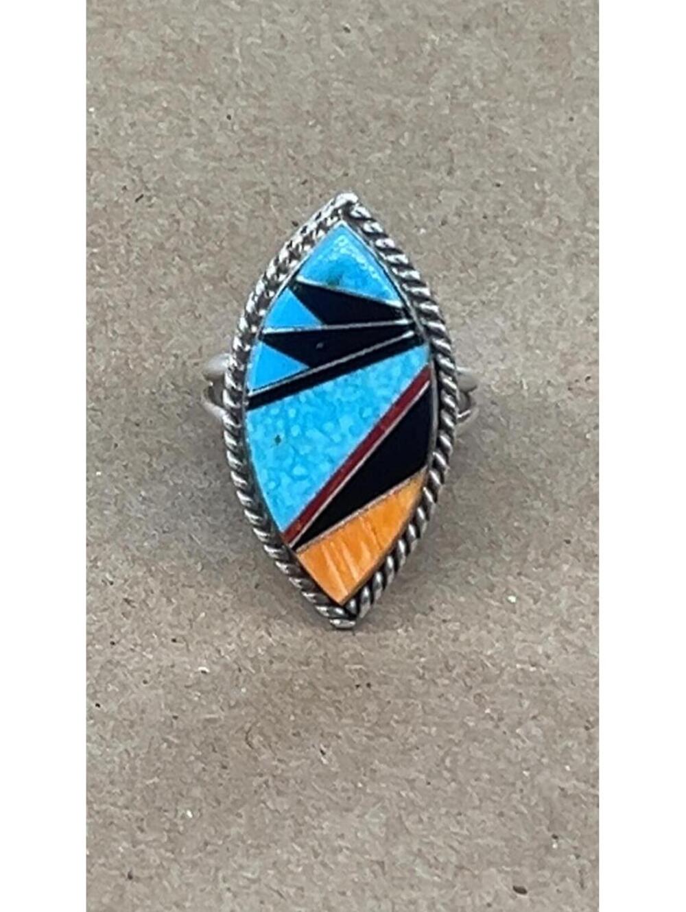 Navajo sterling silver traditional turquoise ,spiny oyster multi stone inlay